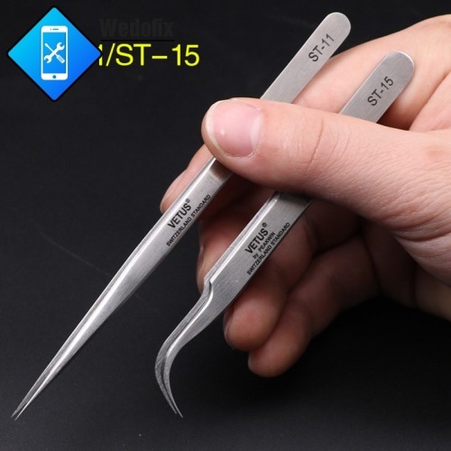 VETUS Stainless Steel Tiny Tweezers ST-11 ST-15 Straight Bent Tweezer for Phone Microsolder Repair