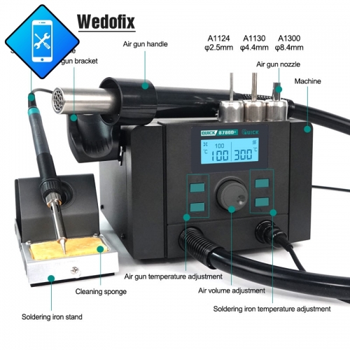 Quick 8786D+ 2 in 1 Hot Air Gun Rework Station with Solder Iron Staion Auto-sleep LCD Digital Display Smart Welding Tool