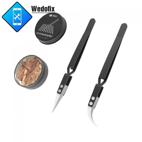 2UUL SC69 Ceramic Tweezers with Anti-oxidation Desoldering Wire Tweezers for Mobile Phone Repair
