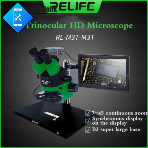 RL-M3T-B3 Trinocular Microscope with HDMI Camera Digital Display 7-45X Microscope with 144LED Light for Mobile Phone Repair 