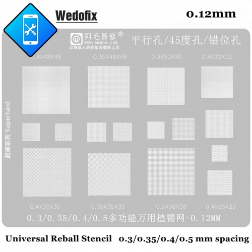 Amaoe Universal BGA Stencil Multi-purpose Electronics Solder Net 0.12mm Reball Template for Game Console Mobile Phone Repair