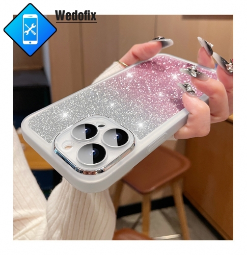 Gradient Glitter Phone Protective Case with Camera Film for iPhone 7 8 X 11 12 13 14 15