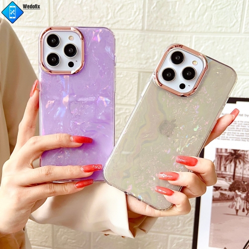 Shell Pattern Phone Protective Case with Electroplated Cameras Lens Frame Soft Edge Case for iPhone 11 12 13 14 15