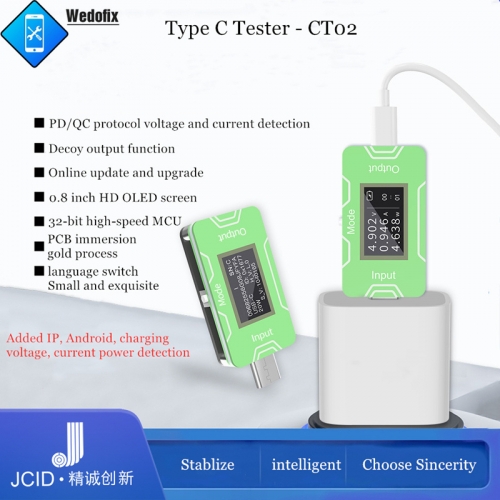 JCID CT02 Digital Display Type C Charger Tester Voltage Current Real-time Detect Tool for Identify Authenticity