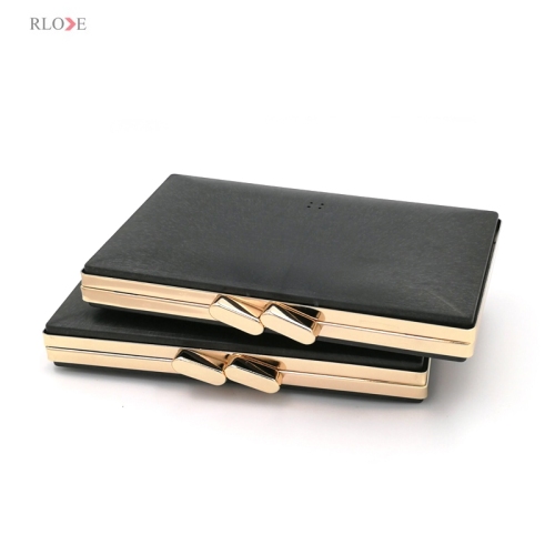 Factory Handmade Customized Light Gold Double Head Lock Clutch Plastic Box Metal Frame For Bag Accessories