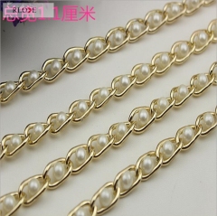 11MM width white pearl decoration purse accessories metal chain for bags strap RL-BMC022