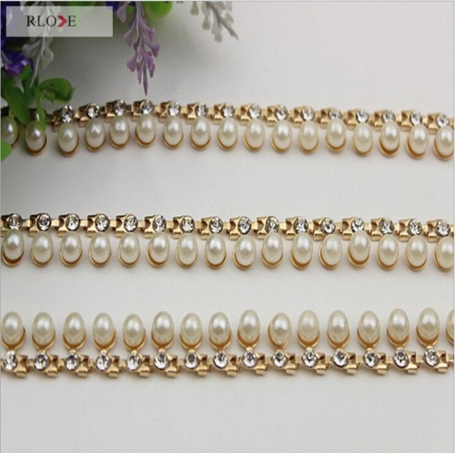 Luxury design gold metal decoration diamond pearl chain for purse RL-BMC028