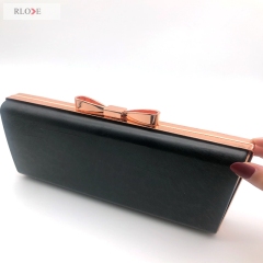 Classical Style Popular Rectangle Shape Rose Gold Bow-knot Lock Head Decoration Clutch Box Metal Frame Wholesale