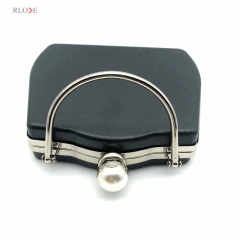 Silver And Gold Color Pearl Ball Head Decoration Metal Frame Clutch Bag Plastic Box With Handle 7.2 X 6.1 Inches