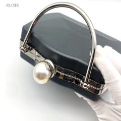 Silver And Gold Color Pearl Ball Head Decoration Metal Frame Clutch Bag Plastic Box With Handle 7.2 X 6.1 Inches