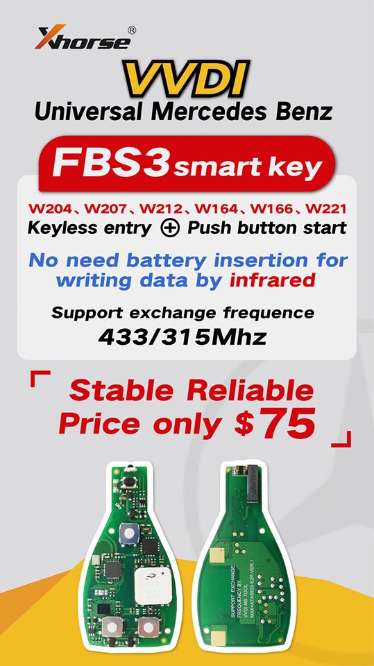 Xhorse MB FBS3 BGA KeylessGo Key 315/433MHZ for W204 W207 W212 W164 W166 W221