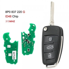 Aftermarket 3 Buttons Flip Remote Car Key For A-udi A3 S3 TT Fob Control 315MHz ID48 FCCID 8P0 837 220 E 8P0 837 220 G