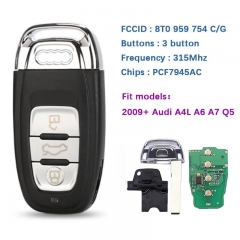 Aftermarket 3 Button Smart Card Remote Key For A-udi A4 S4 A5 S5 Q5 PCF7945A 315Mhz 8T0 959 754 C 8K0 959 754 C / H