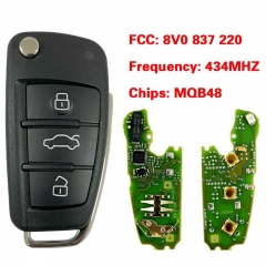 PCB Original 3 Button Flip Remote Key Control Fob 433MHz Megamos MQB 48 AES Chip 8V0 837 220 For A-udi A3 S3 2012-2015