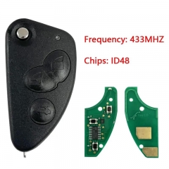 Replacement 3 Button Flip Car Key For Alfa Romeo Remote Fob Uncut SIP22 Blade 433MHZ ID48 Chip FCCID 147 156 166 GT