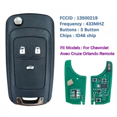 Aftermarket 3 Button Flip Key With ID46 Chip 433MHZ Frequency 13500219 For Chevrolet Cruze 2010-2014