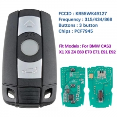 Aftermarket 3 Button Remote Key Fob For BMW 3 5 Series X1 X6 Z4 E60 E70 E71 E91 E92 CAS3 PCF7945 Chip KR55WK49127