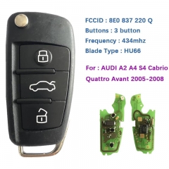 3 Button Remote Car Flip Key Fob For A-udi A2 A4 S4 Cabrio Quattro Avant 2005-2008 with 433Mhz 48 Chip 8E0 837 220Q K D