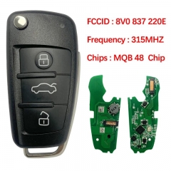 Aftermarke 3 Button Smart Key For A-udi A3 S3 2012-2017 Keyless Remote Flip Fob 315 MHz MQB 48 Chip FCCID 8V0 837 220 E