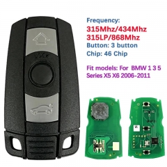 Aftermarket Keyless Go Remote Key 315LP/315/434/868/ ID46 Chip KR55WK49147 CAS3 For BMW 1 3 5 Serie E90 X5 X6 2006-2011