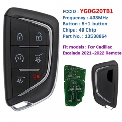 Aftermarket 6 Button Smart Key For Cadillac Escalade 2021-2022 Remote Fob FCCID YG0G20TB1 PN 13538864 433 Mhz 49 Chip