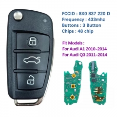 Aftermarket 3 Buttons Flip Remote Car Key For A-udi A1 Q3 2011-2014 433mhz ID48 Chip FCCID 8X0 837 220 D