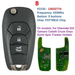 Original 2/3 Button Key For Chevrolet S10 Cruze Spark Sonic/Trax Holden 2019-2021 FCC 13522781 13522774 434Mhz 46 Chip