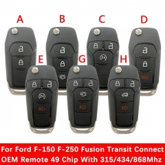 Original Flip Key For Ford F150 F250 Fusion Transit Keyless Entry Remote Contorl 315/434/868 MHz 49 Chip Hitag Pro