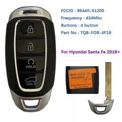 Aftermarket 4 Button Smart Key For Hyundai Santa Fe 2018+ Remote TQ8-FOB-4F19 433MHz 95440-S1200 Keyless Go