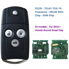 Original 3 Button Flip Car Key For H-onda Accord 2012 Remote ID46 PCF7936 Chip 433mhz 72147-TC0-T41 Without Logo