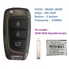 Aftermarket Flip Remote Key Control 433Mhz NO Chip PN 95430-J0500 Replace 95430-H5000 For Hyundai Accent 2018 2019