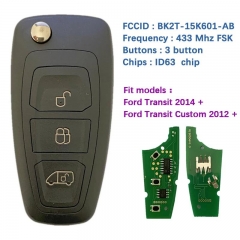 Aftermarket 3 button 434MHz Flip Key For Ford Transit / Custom 2014-2016 Remote Key Fob FCCID BK2T-15K601-AA/ AB/ AC