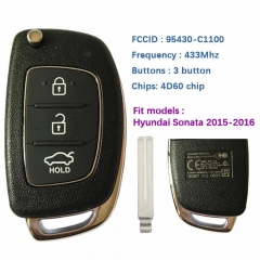 Original 3 Button Flip Car Key For Hyundai Sonata 2015 Remote Frequency 433MHz 4D60 Chip 95430-C1100 LE-433-EU-TP