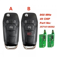 Replacement Smart Car Key Remote 868 MHz HITAG Pro Chip Part No 357141-00302 HU101 Blade For Ford Mondeo F150 F250