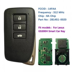 Aftermarket Stock 3 Button Key For Lexus GS300H Keyless Remote With 312/314MHz 8A Chip 14FAA-04 PCB Number 281451-0020