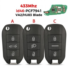 Aftermarket 3 Button Smart Key For P-eugeot 208 301 308 508 2008 5008 Hella C3 C4 C4L ID46 PCF7941 Chip 433Mhz HU83 VA2