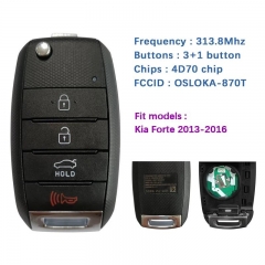 Genuine 4 Button Remote Flip Key FCC OSLOKA-870T (YD-TP) 95430-A7400 4D70 Chip 313.8 Mhz For Kia Forte 2013-2016