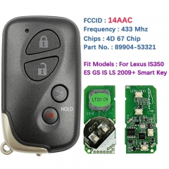 Aftermarket 4 Button Smart Key Remote Fob 14AAC Chip P1 98 4D-67 433MHz 89904-53321 A433 For Lexus ES GS IS 2009+