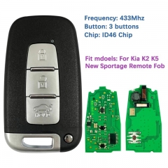 Aftermarket 3 Button Remote Key For Kia K2 K5 New Sportage Fob Uncut Emergency Blade 95440-2M150 433Mhz ID46 Chip