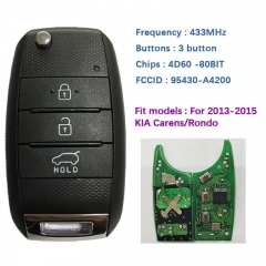 Original Board 3 Button Flip Remote Key With Frequency 433Mhz FCCID 95430-A4200 For KIA Carens/Rondo 2013-2015