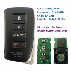 Aftermarket Stock 4 Button Smart Key 314.3MHz 8A Chip For Lexus RX350 2017-2019 Board 0010 TOY12 Blade FCC ID HYQ14FBB