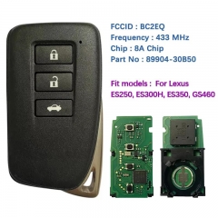 Aftermarket 3 Button Smart Key For Lexus ES250 ES300H ES350 GS460 With FCC BC2EQ P1 88 DST-AES Chip 433MHz 89904-30B50