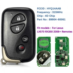 Aftermarket 4 Button Smart Key For Lexus LX570 RX350 2008+ FCCID HYQ14AAB E Board 3370 315MHz 89904-60061 89904-60A00