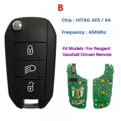 Replacement Flip Key For P-eugeot 3008 Rifter Expert 2017-2019 For Citroen Remotes HUF8435 HITAG AES / 4A CHIP 433Mhz