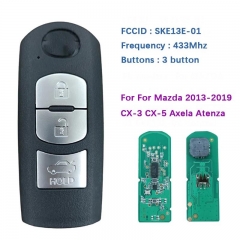 Aftermarket 3 Buttons Smart Car Key Model SKE13E-01 SKE13E-02 Control 433mhz For MAZDACX-3 CX-5 Axela Atenza 2013-2019