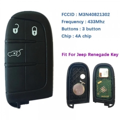 Original 3 Buttons Smart Key For Jeep Renegade Remote Frequency 433mhz 4A Chip SIP22 Blade Key FCCID M3N-40821302