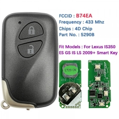 Aftermarket 2 Button Smart Key For Lexus CT200H RX350 RX450H Keyless Remote Contorl 4D Chip 433Mhz FCCID B74EA