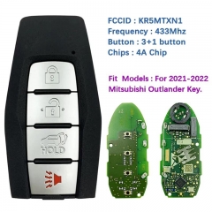 Original 4 Button Smart Key For Mitsubishi Outlander 2021-2022 Keylss Fob PN: 8637C253 KR5MTXN1 4A Chip 433Mhz