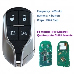 Aftermarket 4 Buttons Key For Maserati Quattroporte Ghibli Levante Smart Remote 433mhz 46 Chip FCCID M3N7393490