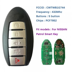 Aftermarket 5 Button Patrol Smart Key FCC ID CWTWB1G744 PCF7952 Chip 433Mhz With Keyless Go 285E3-1LB5A